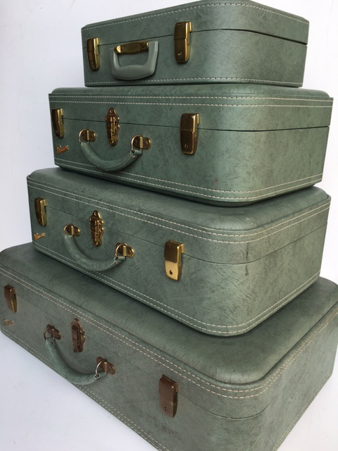 SUITCASE - FULL SET, Green Permacase 1960s - 4 Piece Set